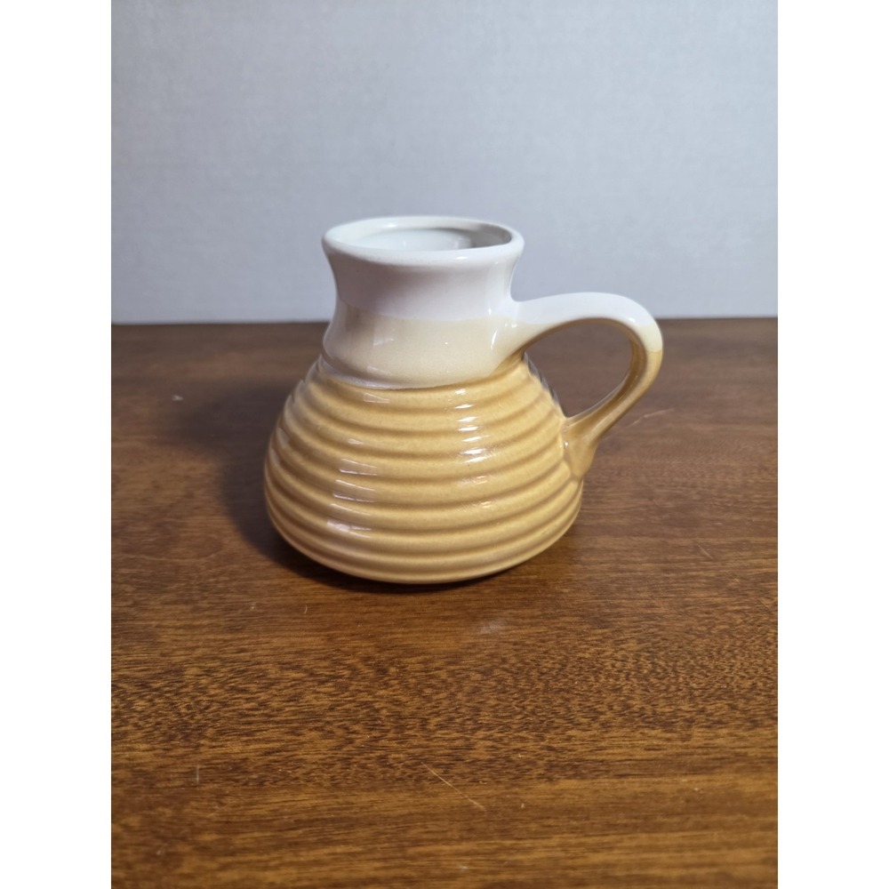 Vintage No Spill Mug- Pottery- Bee Hive Shaped- White/Brown Glaze Handmade